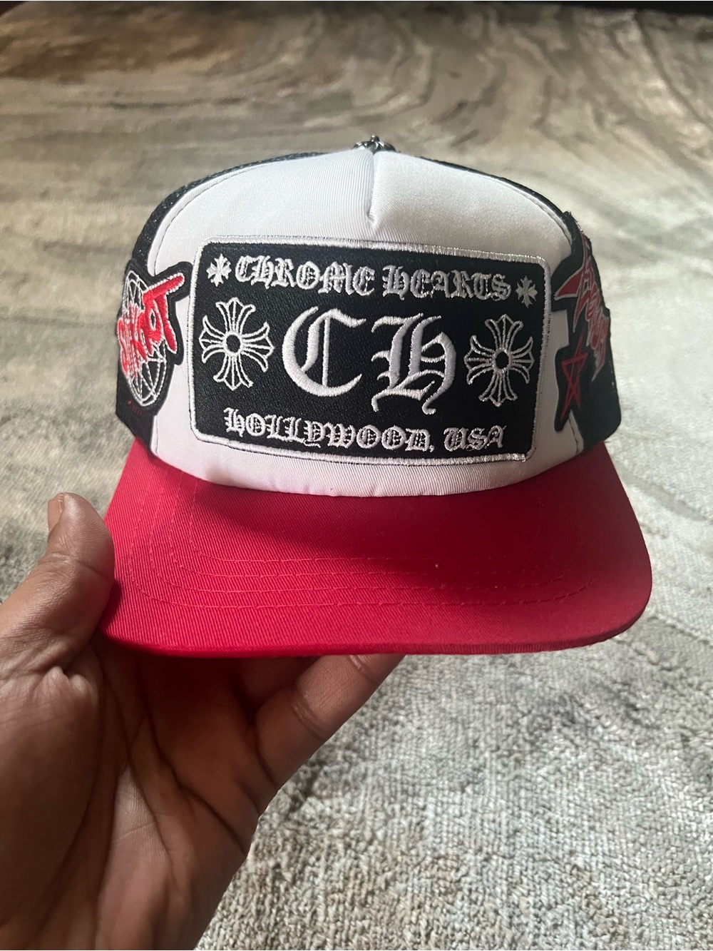 Chrome Hearts Red, White & Black Patch Trucker Cap